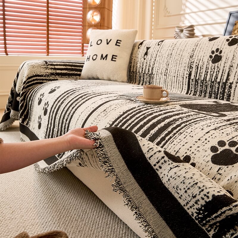 Cartoon Paw Print Chenille Anti-Scratch Throw Couch Cover