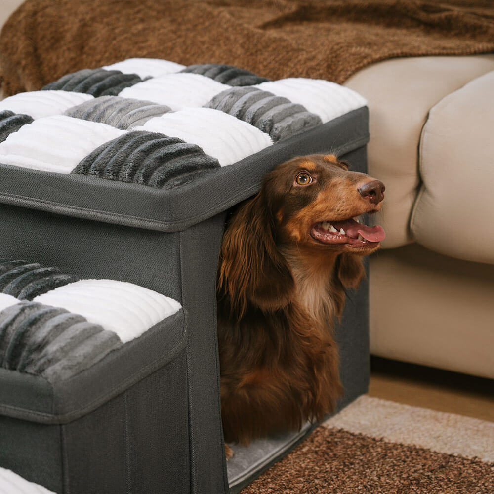 Tapis carré confortable à carreaux crème pour chien, housse de protection pour meubles, lot de 4 pièces