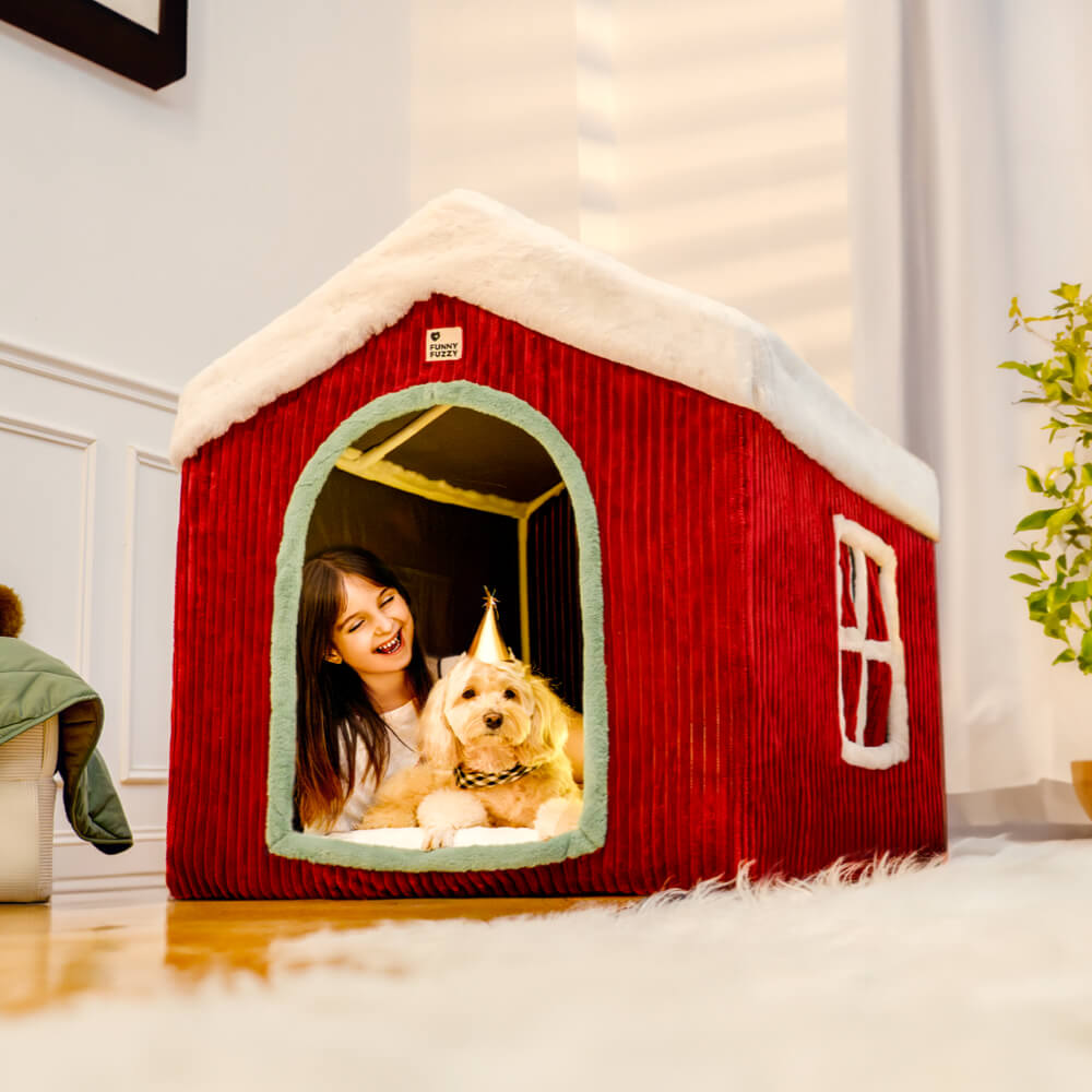 Casa de nieve de pan de jengibre, tienda para mascotas, casa para perros grande desmontable