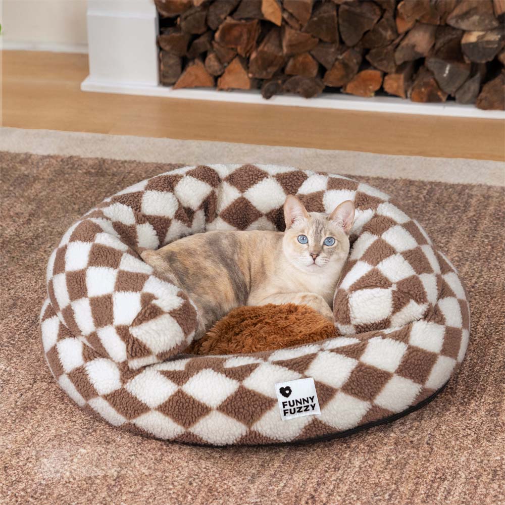 Classic Argyle Washable Bolster Donut Cat Bed - Cozy Haven