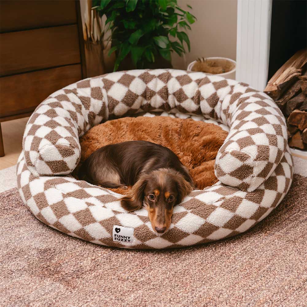 Lit pour chien Donut avec traversin lavable Argyle classique - Cosy Haven