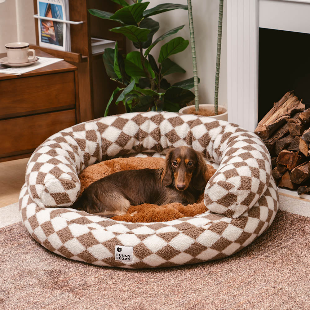 Lit pour chien Donut avec traversin lavable Argyle classique - Cosy Haven