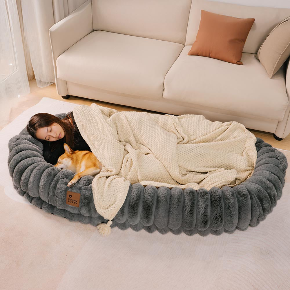 Plush Fluffy Large Orthopedic Human-Dog Bolster Bed