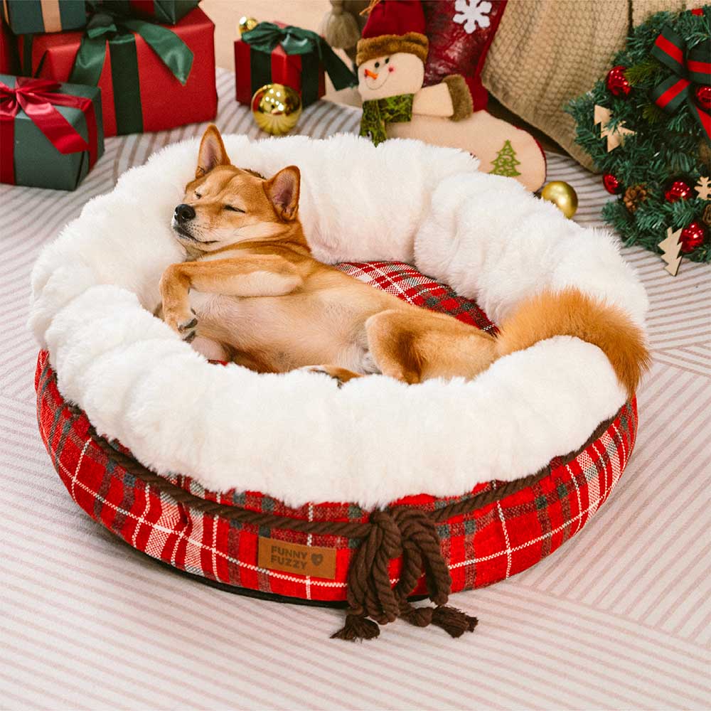 Classic Jacquard Plush Donut Dog Bed - Snuggle Den