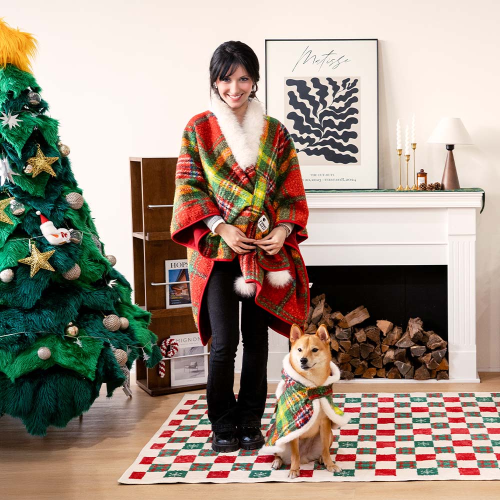 Classic Plaid Warmth Human & Dog Poncho - Festive Companions