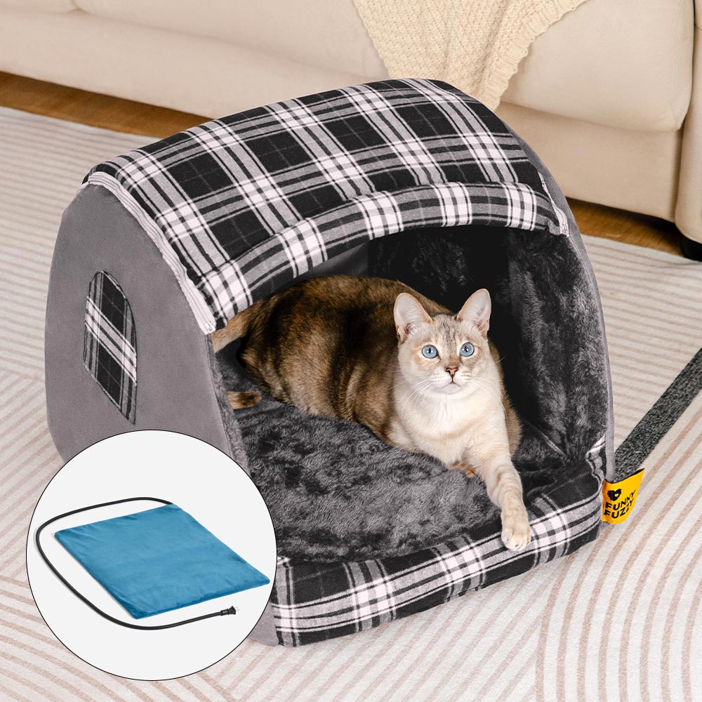 Classical Plaid House Orthopedic Cat Bed - Retreat Cabin