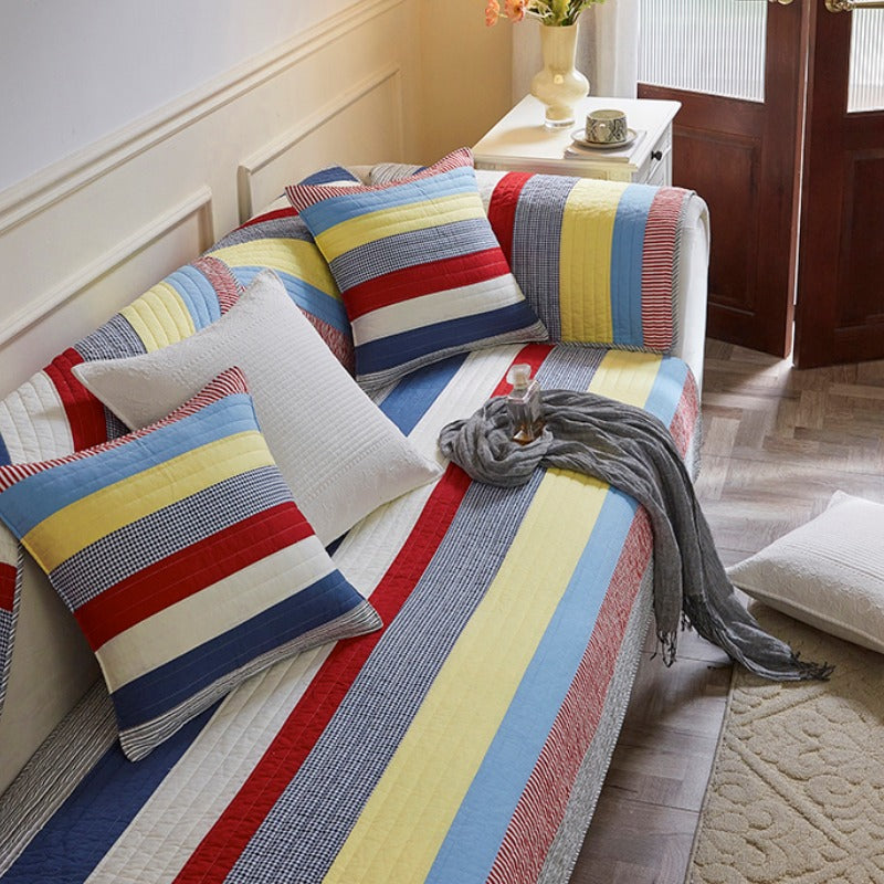 Colorful Striped Quilted Sofa Chic Protector Comfort Couch Cover