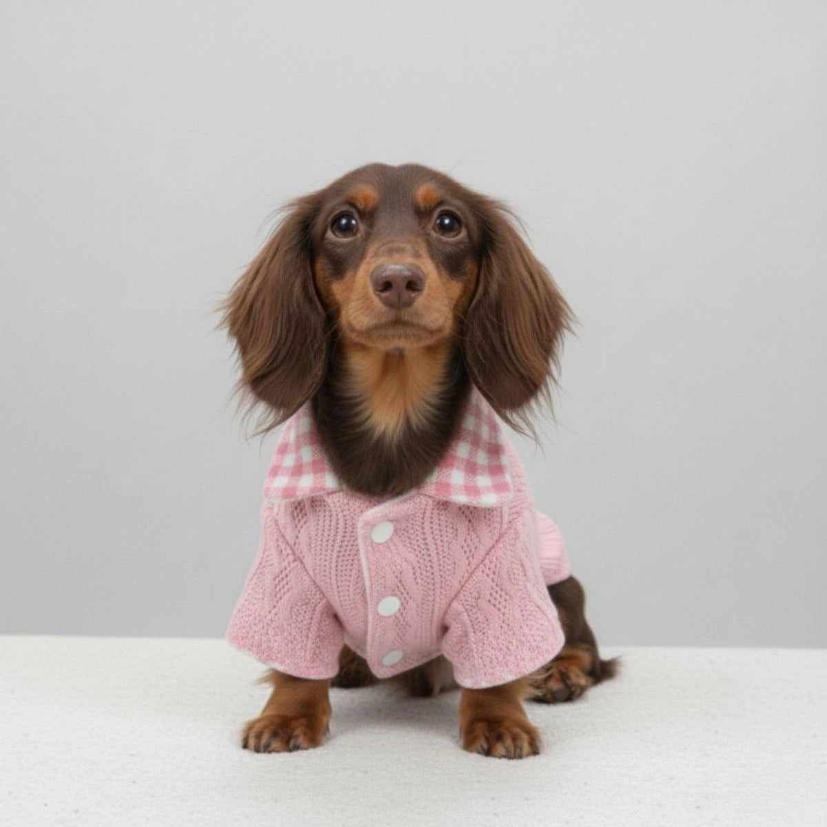 Pull pour chien tricoté confortable avec col à carreaux – Disponible en rose et bleu