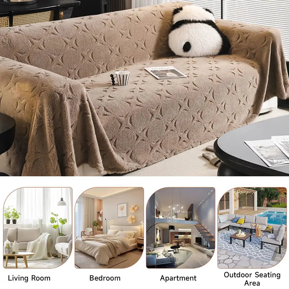 Cream Textured Jacquard Design Sofa Decorative Throw Couch Cover