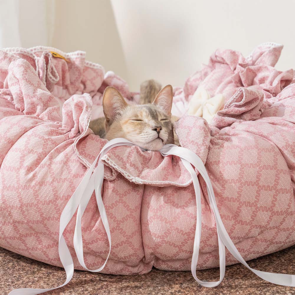 Drawstring Washable Multifunctional Round Cat Bed Mat - Floral Night Napper