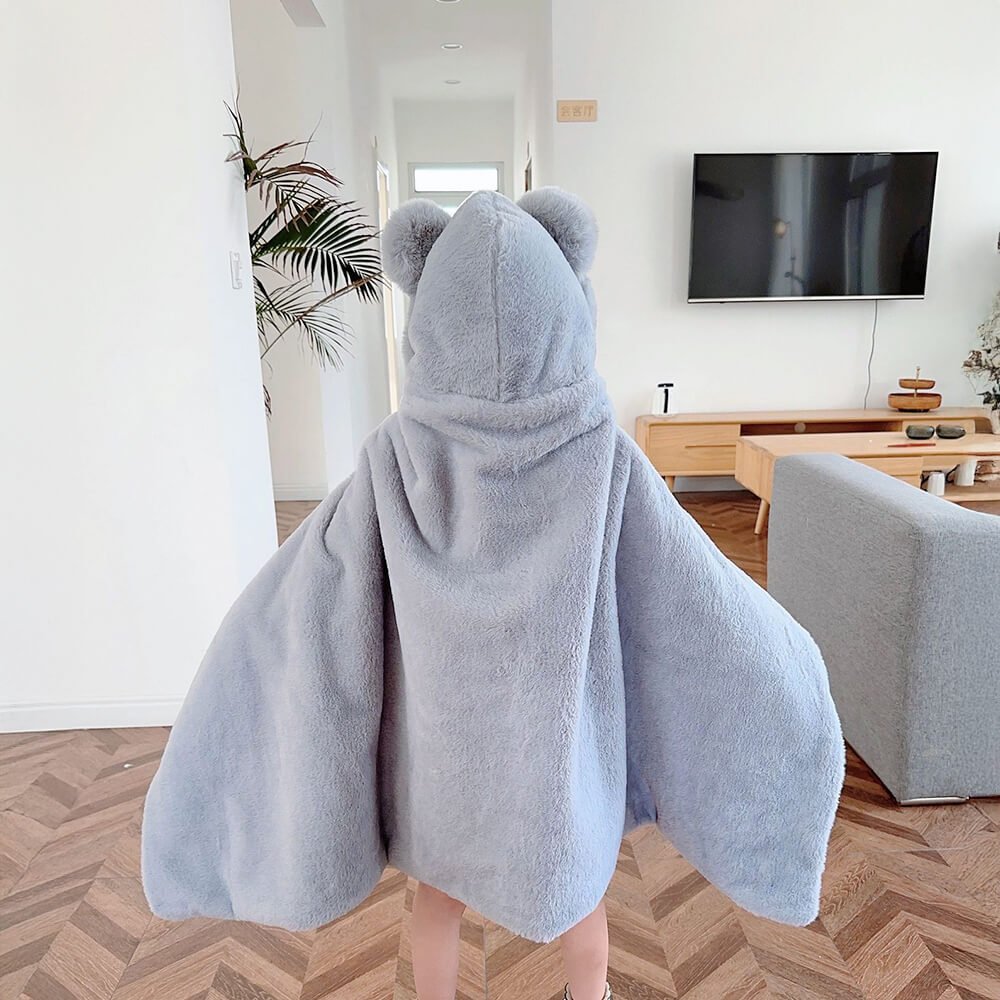 Bear Ear Soft Plush Wearable Hooded Throw Blanket Cape