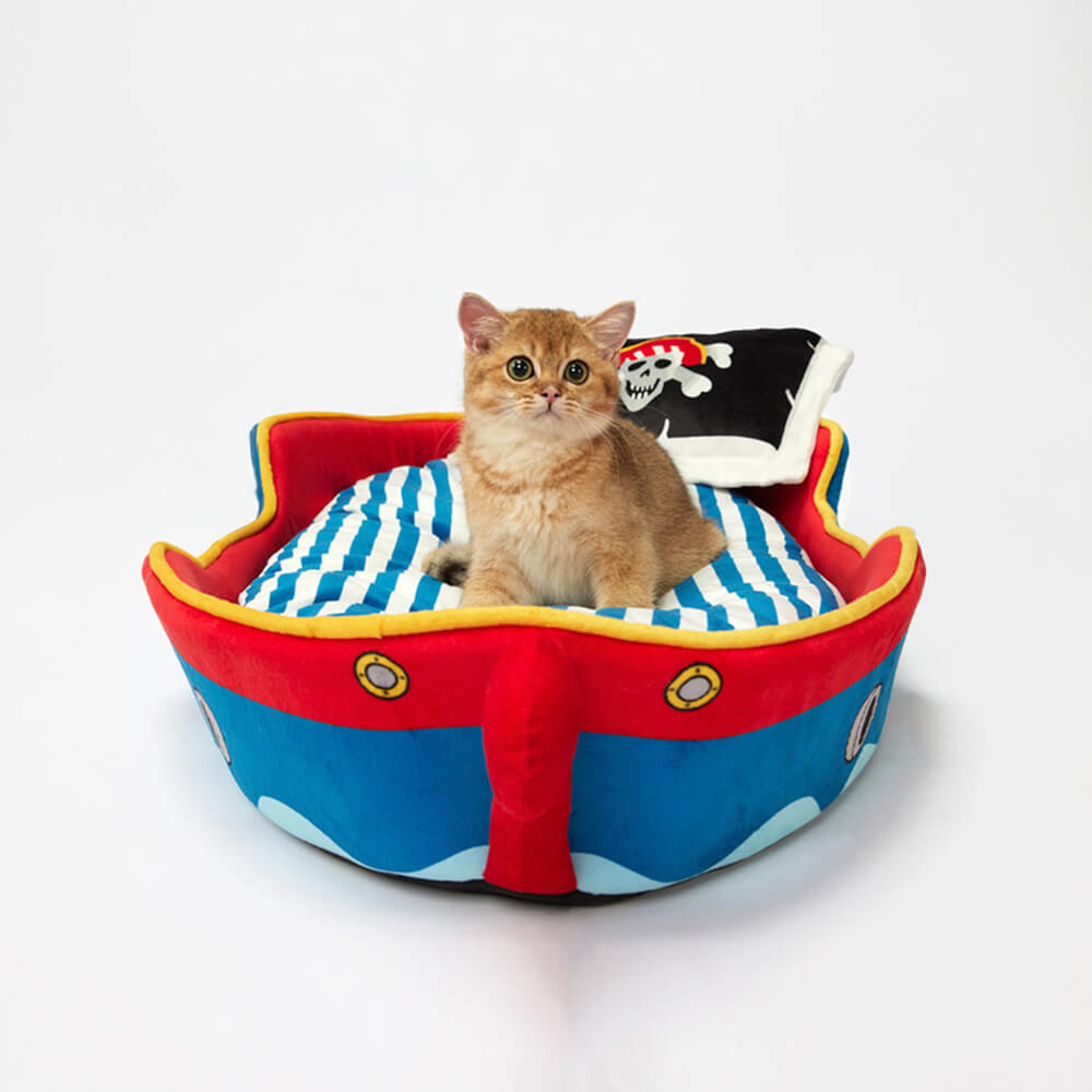 Lit de luxe spacieux pour chien et chat, bateau pirate, doux et lavable