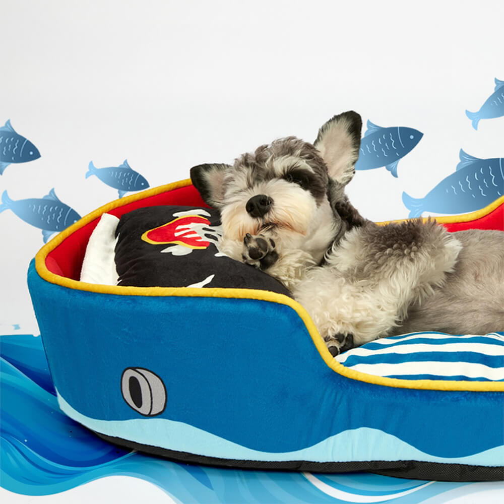 Lit de luxe spacieux pour chien et chat, bateau pirate, doux et lavable