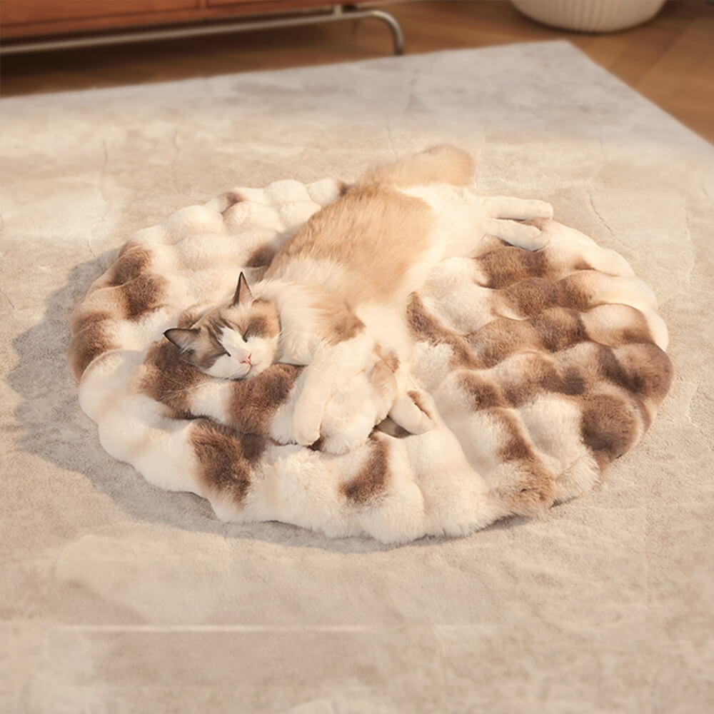 Faux Fur Warmth-Retaining Round Dog & Cat Mat with Pillow