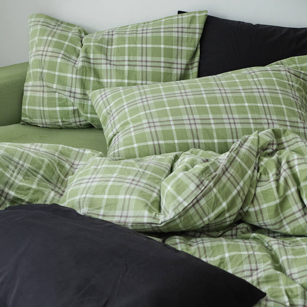 Green Plaid Soft Comfortable Cotton Bed Sheet Set