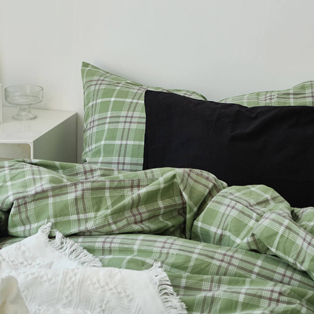 Green Plaid Soft Comfortable Cotton Bed Sheet Set