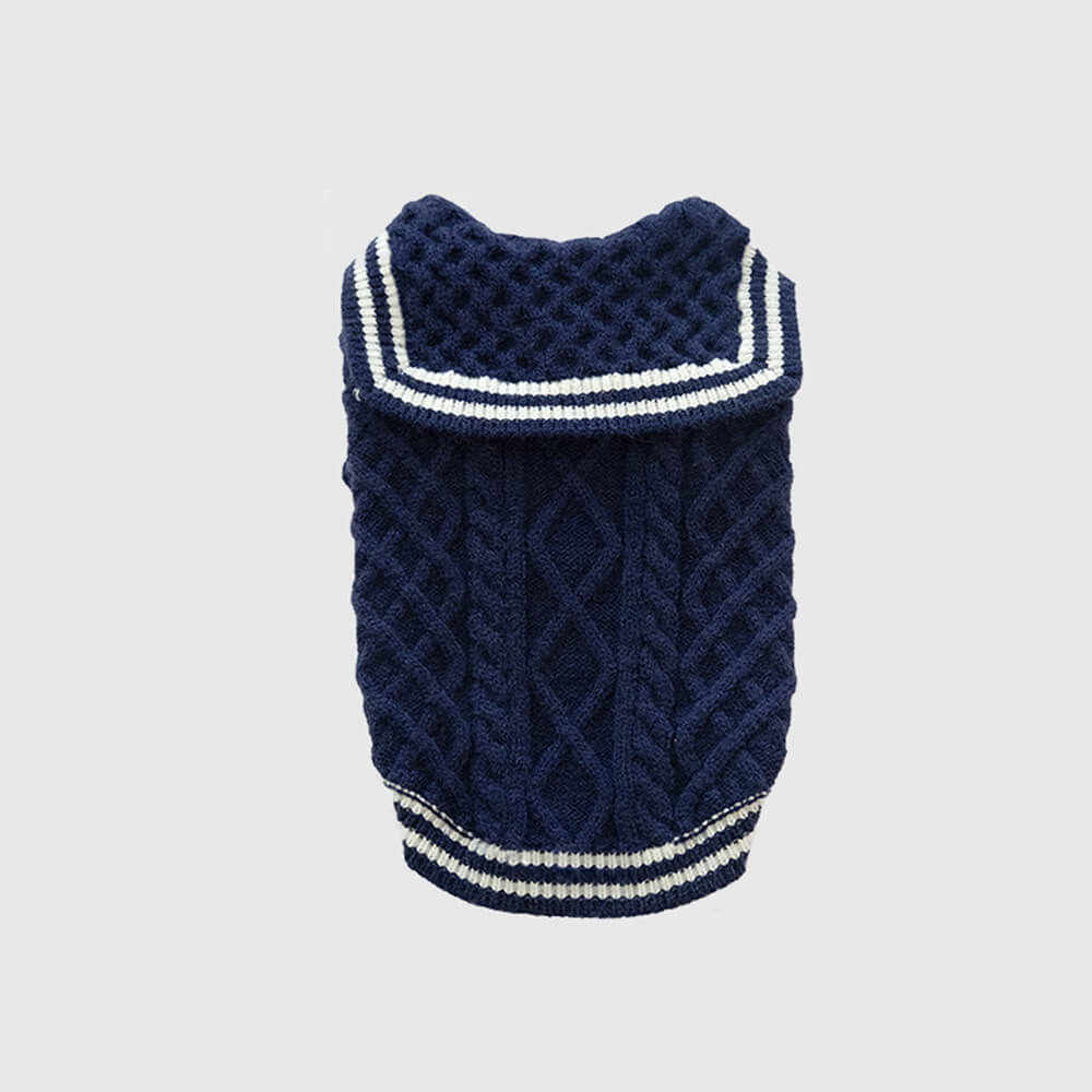 Nautical Navy-Inspired Striped Polo Style Knit Dog Sweater