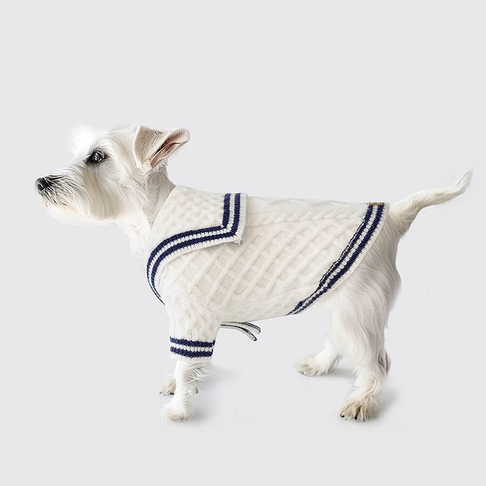 Gestreifter Hundestrickpullover im Polo-Stil im maritimen Marine-Stil