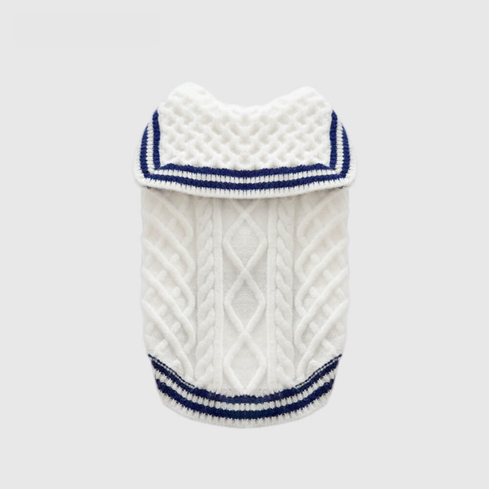 Pull pour chien en tricot style polo rayé d'inspiration marine nautique