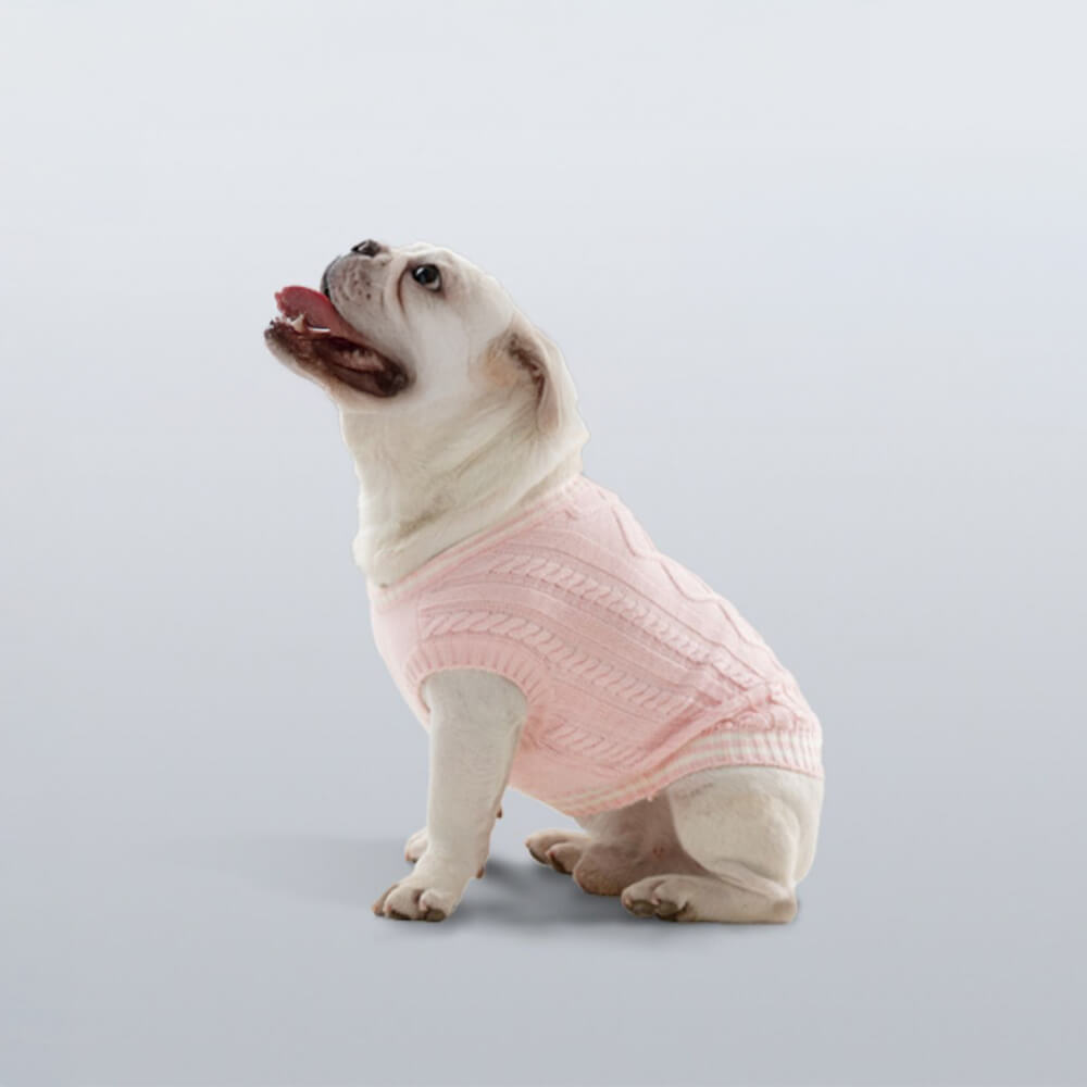 Trendiger, dehnbarer, warmer Argyle-Strickpullover mit V-Ausschnitt für Hunde und Katzen