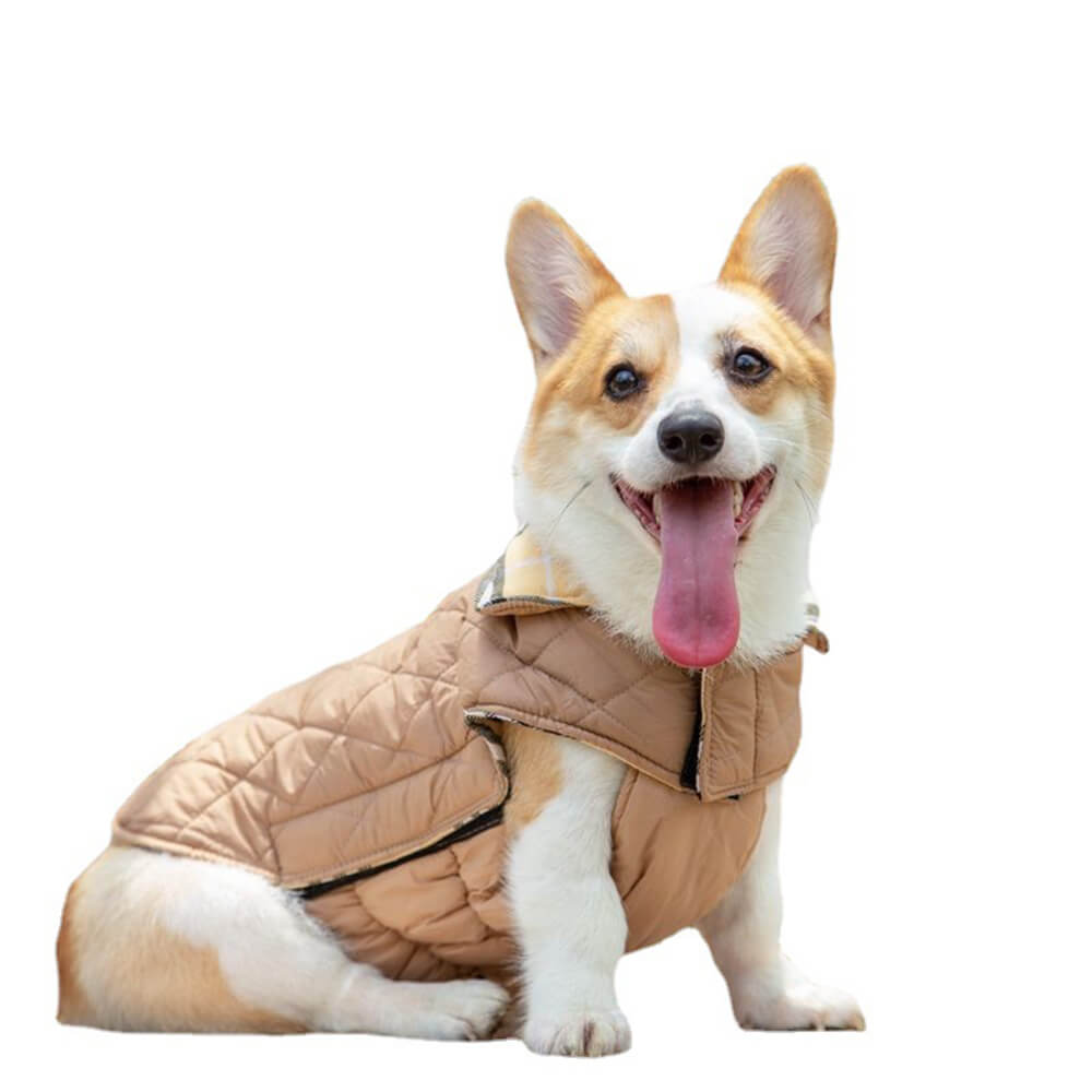 Ultrawarme, hautfreundliche, karierte Hundejacke mit Rollkragen und Klettverschluss