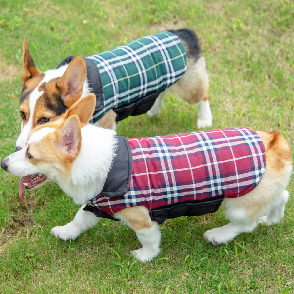 Ultrawarme, hautfreundliche, karierte Hundejacke mit Rollkragen und Klettverschluss