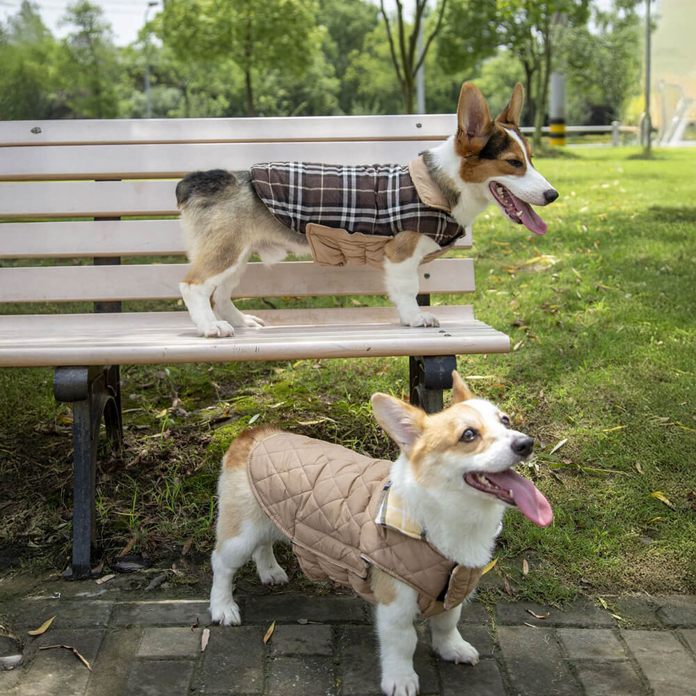 Ultrawarme, hautfreundliche, karierte Hundejacke mit Rollkragen und Klettverschluss