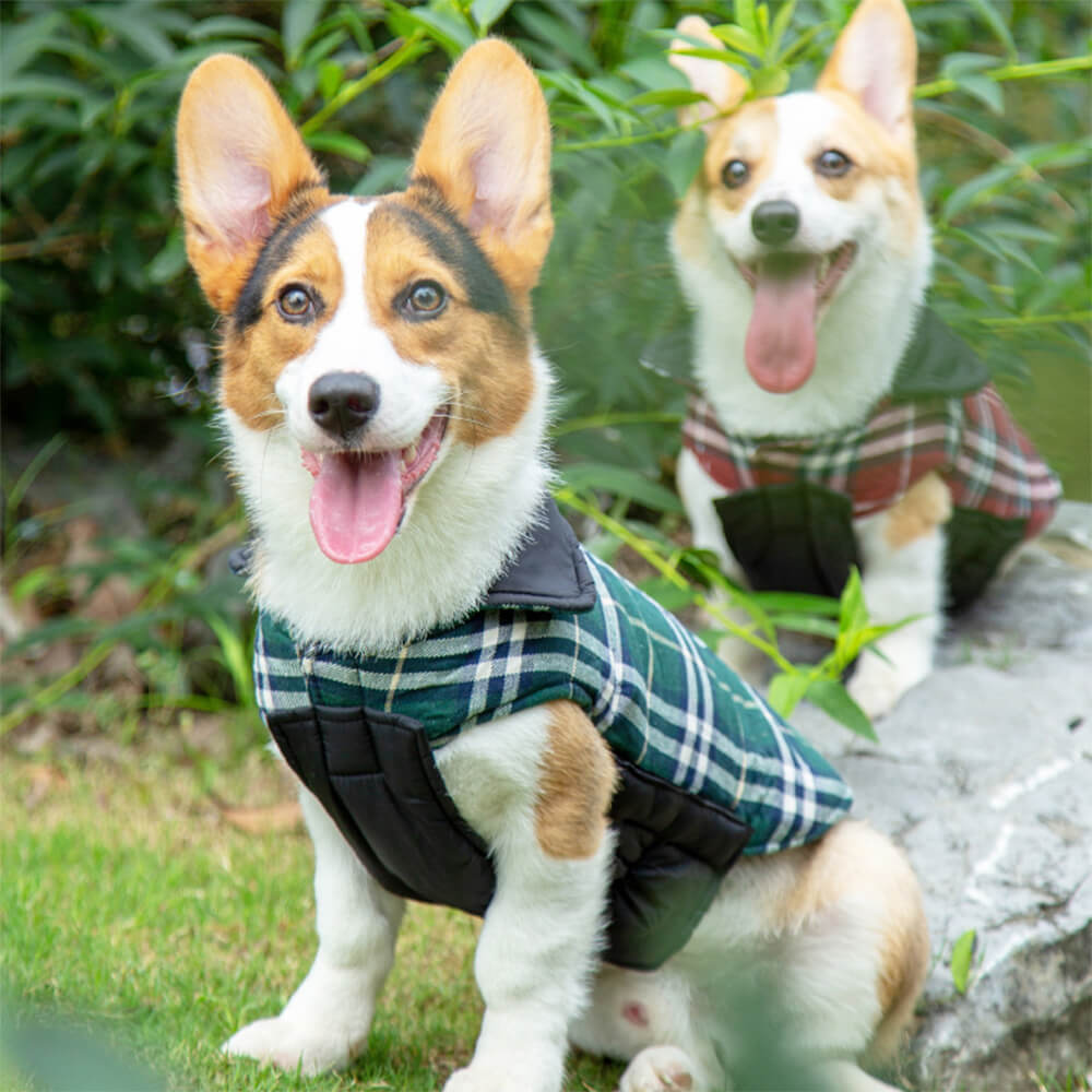 Ultrawarme, hautfreundliche, karierte Hundejacke mit Rollkragen und Klettverschluss