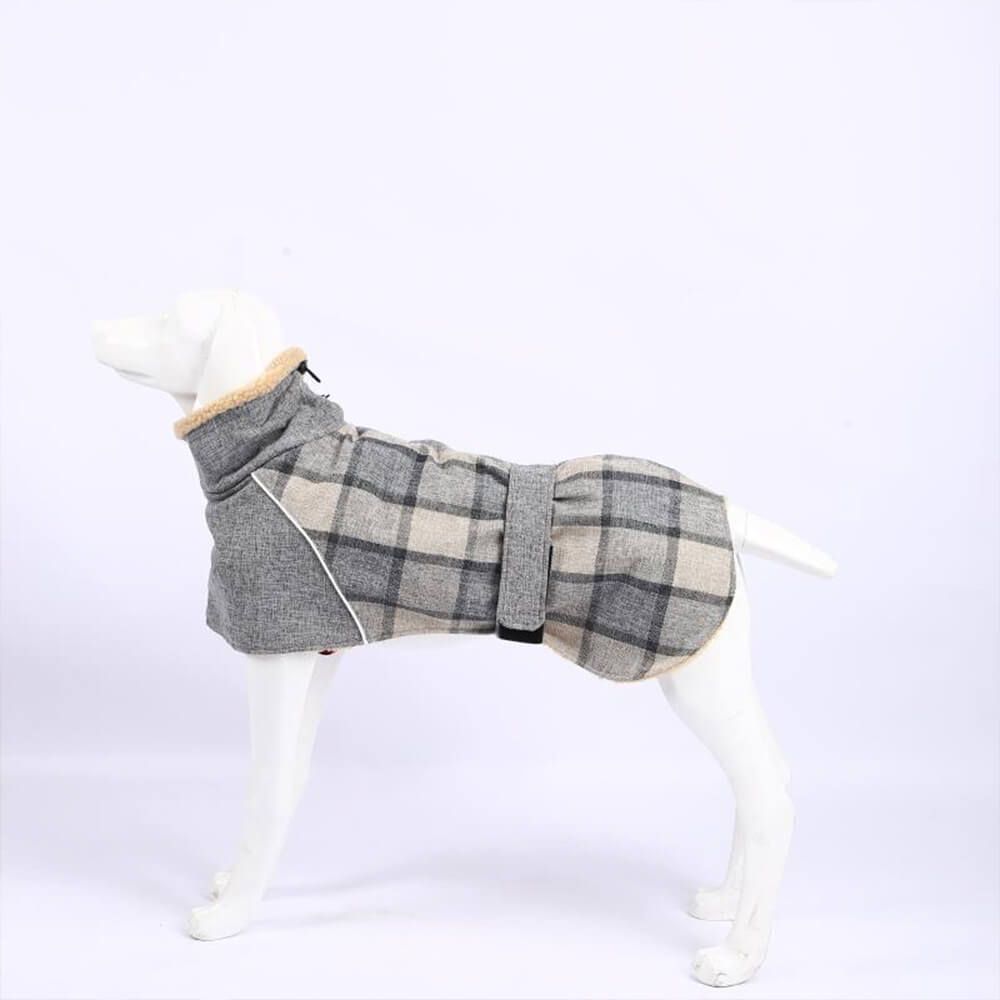 Veste pour chien à col roulé réglable en polaire chaude à carreaux