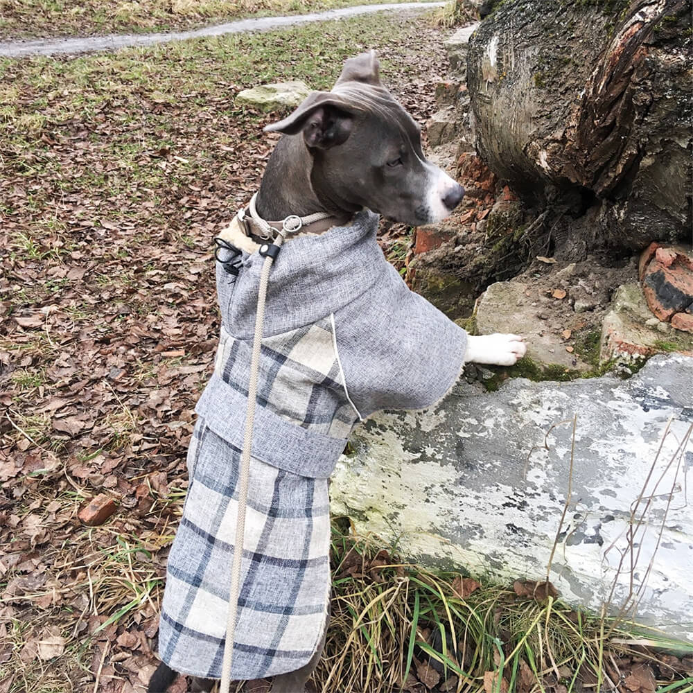 Veste pour chien à col roulé réglable en polaire chaude à carreaux