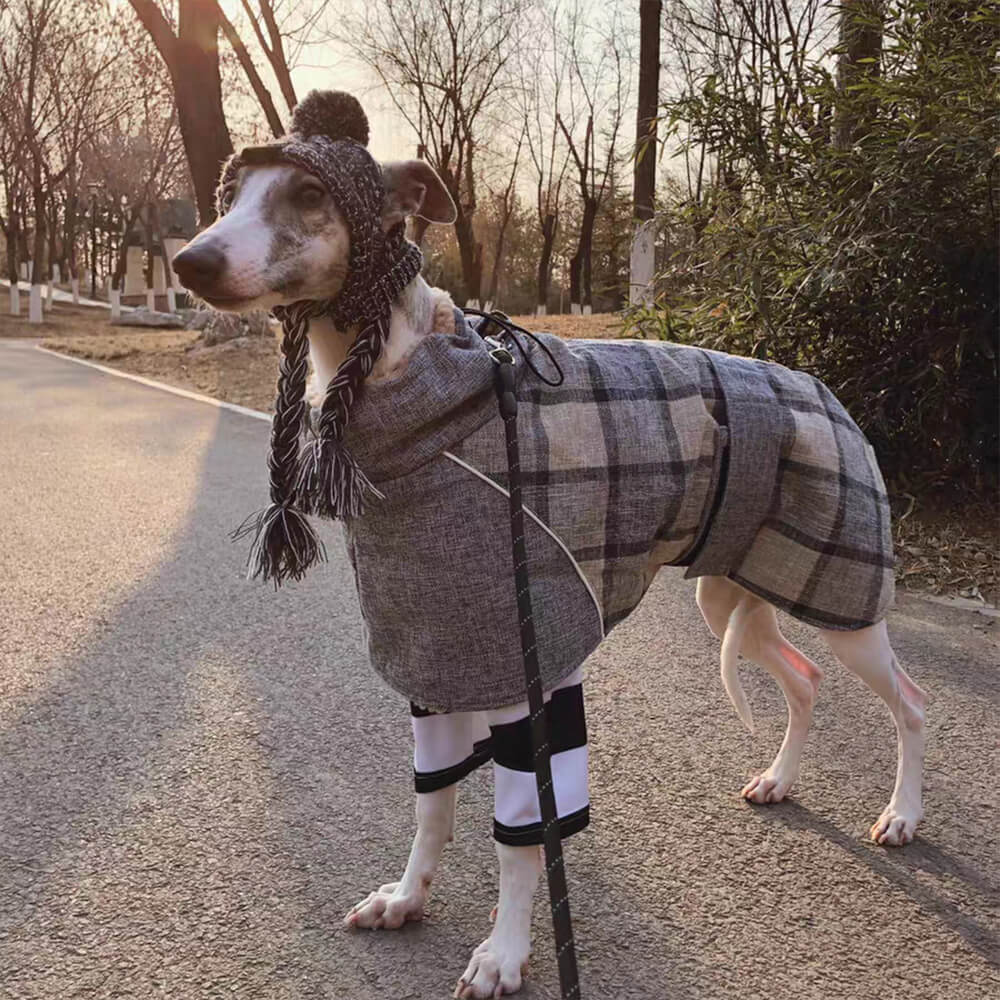 Veste pour chien à col roulé réglable en polaire chaude à carreaux