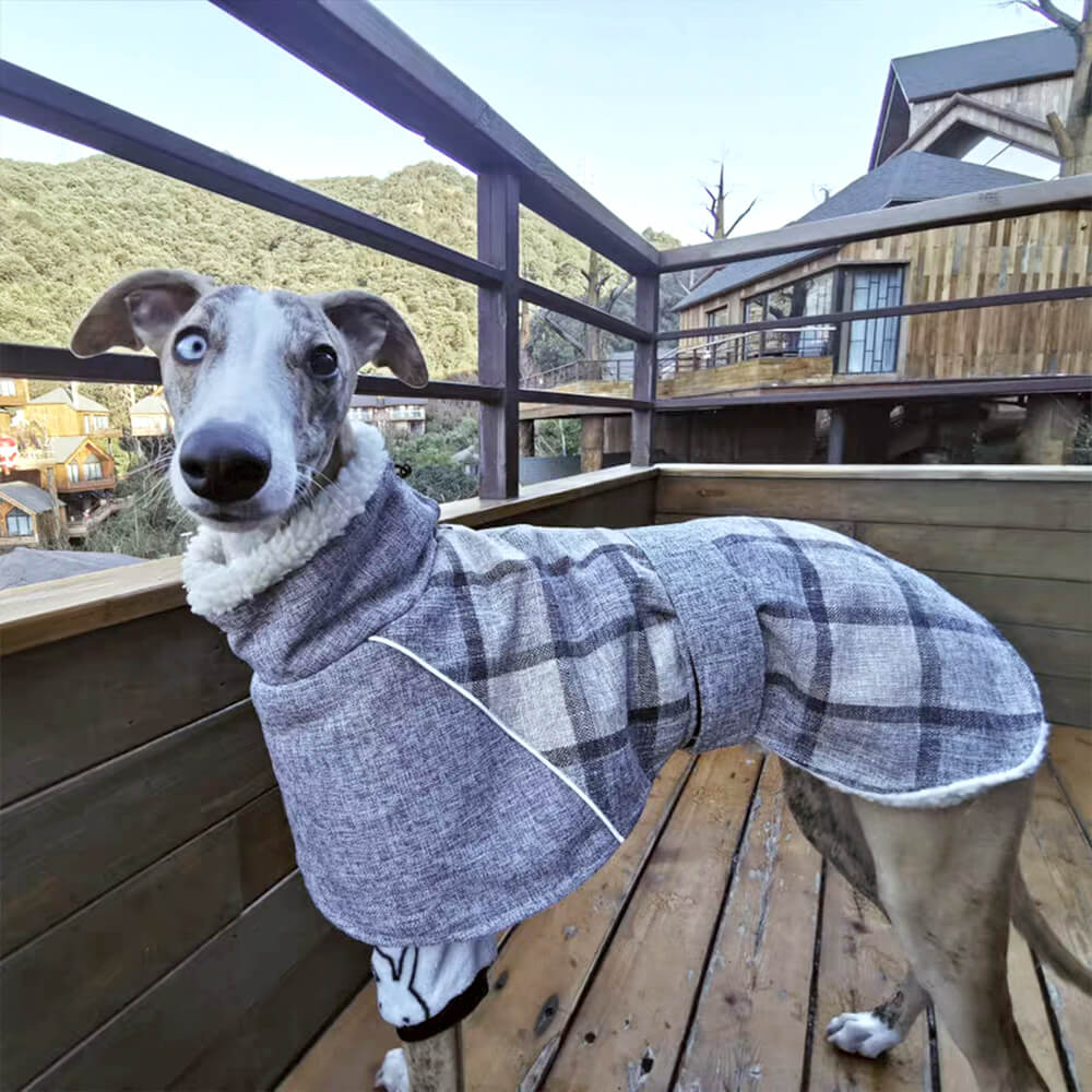 Veste pour chien à col roulé réglable en polaire chaude à carreaux