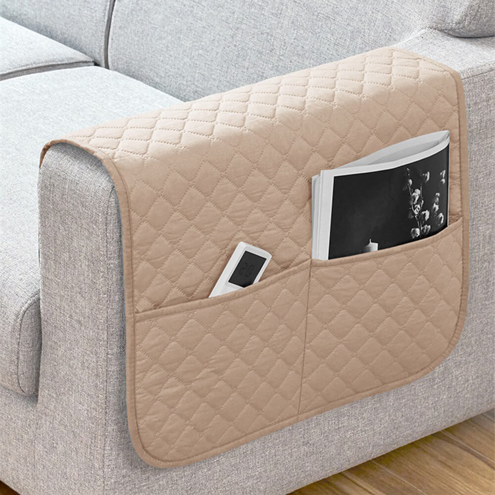 Waterproof Quilted Sofa Armrest Cover with Pockets