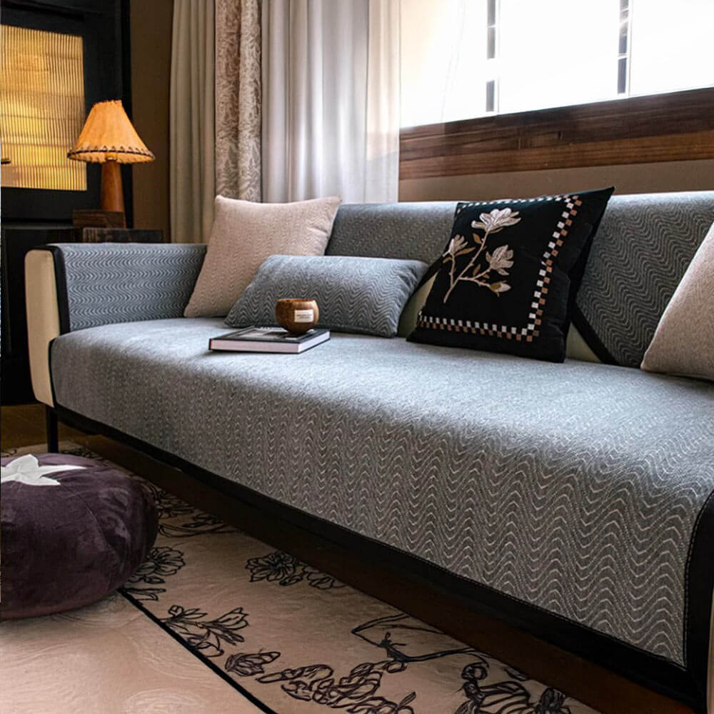 Chenille Anti-Slip Cat-Scratch Resistente a la textura ondulada Cubierta del sofá Premium