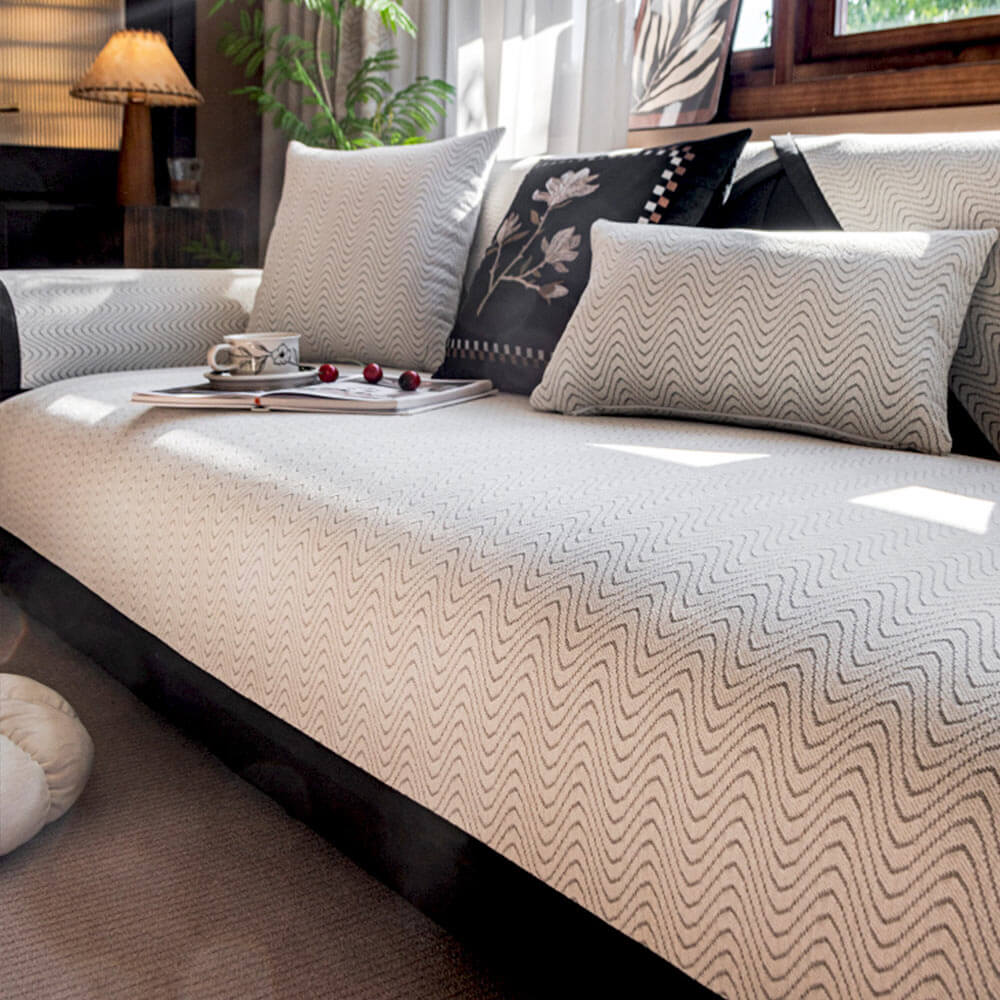 Chenille Anti-Slip Cat-Scratch Resistente a la textura ondulada Cubierta del sofá Premium