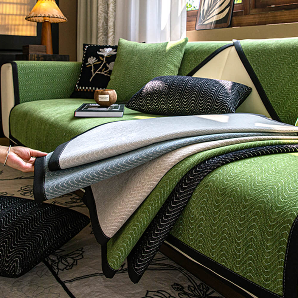 Chenille Anti-Slip Cat-Scratch Resistente a la textura ondulada Cubierta del sofá Premium