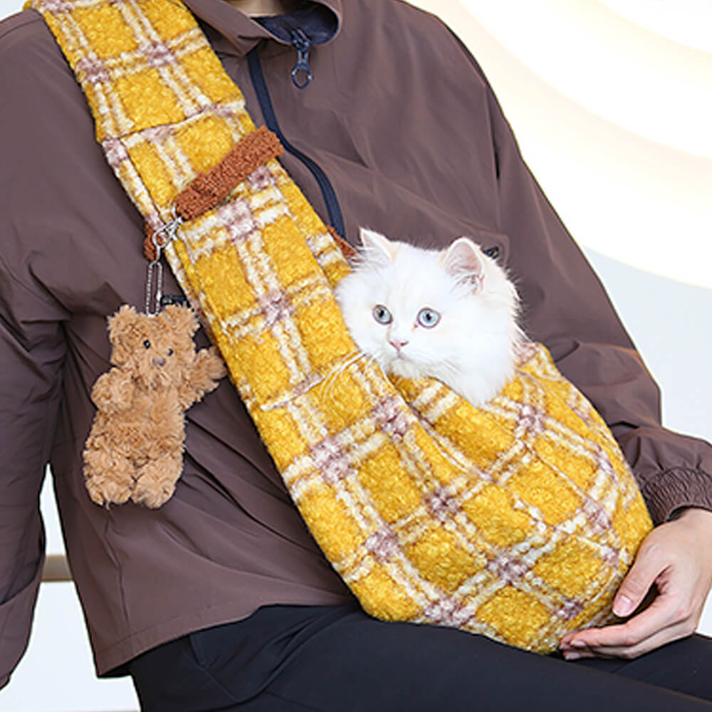 Cozy Plaid Secure Pocket Dog & Cat Shoulder Carrier Bag