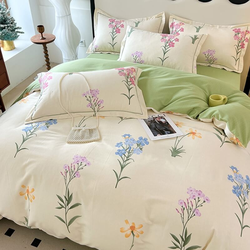 Feather-Print Brushed Cotton Breathable Comfort Bed Sheet Set