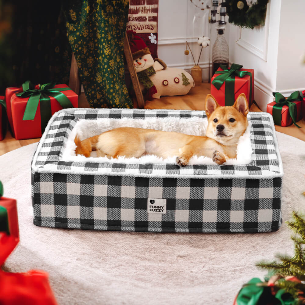 Festive Classic Tartan Cozy Dog Anti-Anxiety Calming Bed Home Bundle