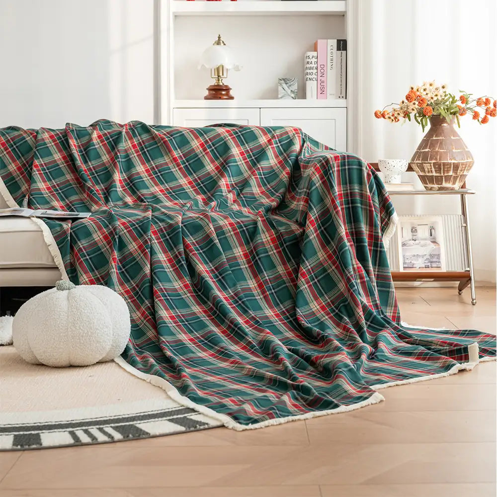 Festive Plaid Color Block Sofa Decoration Couch Cover
