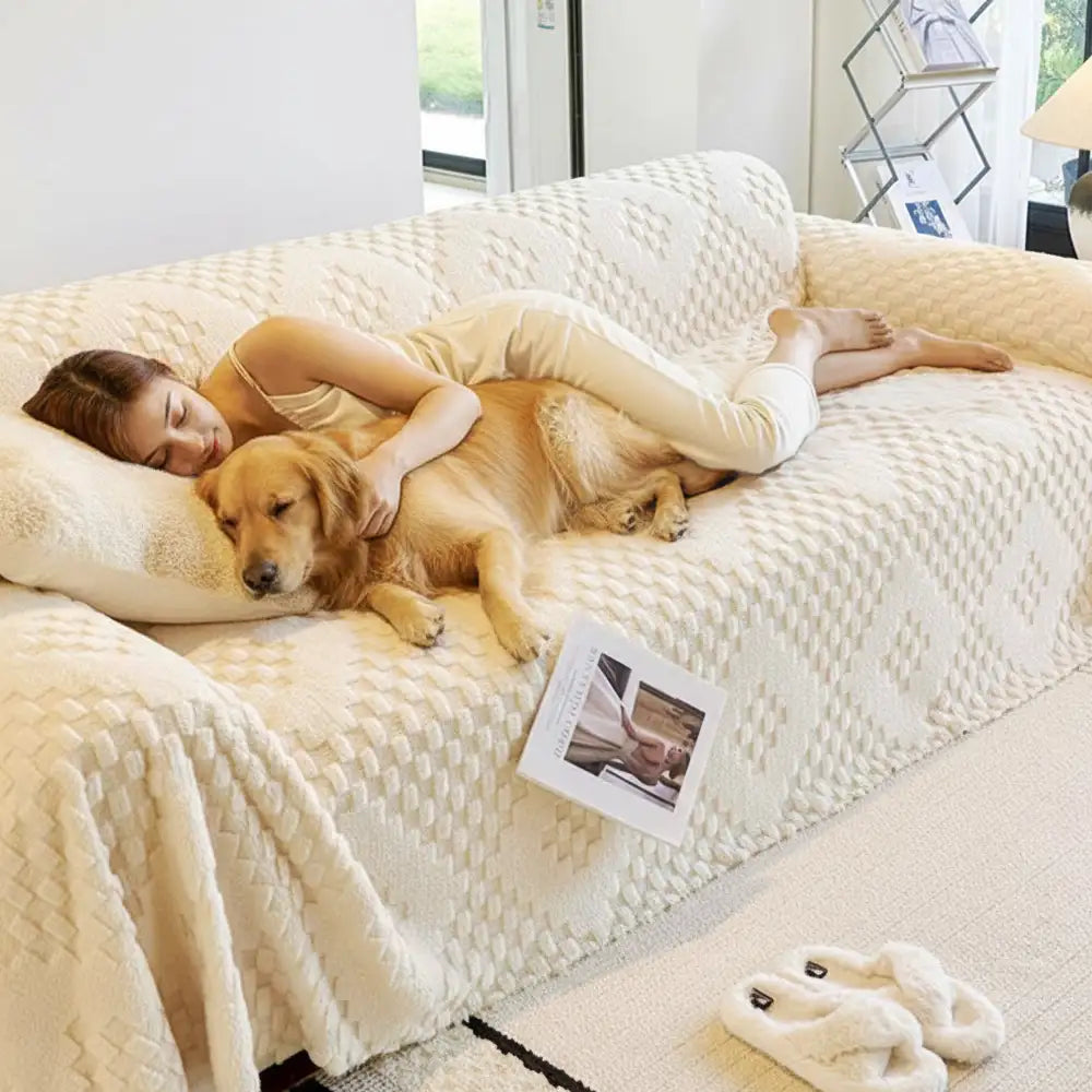 Fluffy Jacquard Velvet Scratch-Resistant Thickened Sofa Blanket Couch Cover