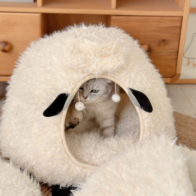 Lit chaud pour chat en forme d'agneau entièrement fermé