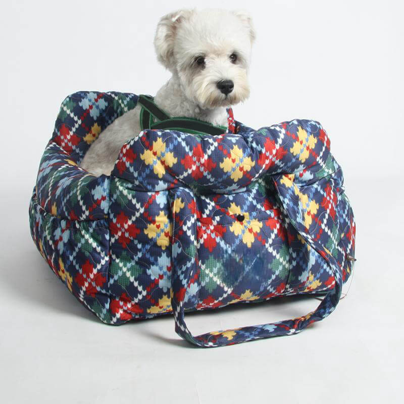 Travel Safety Bolster Vintage Denim Patchwork Dog Car Seat Bed