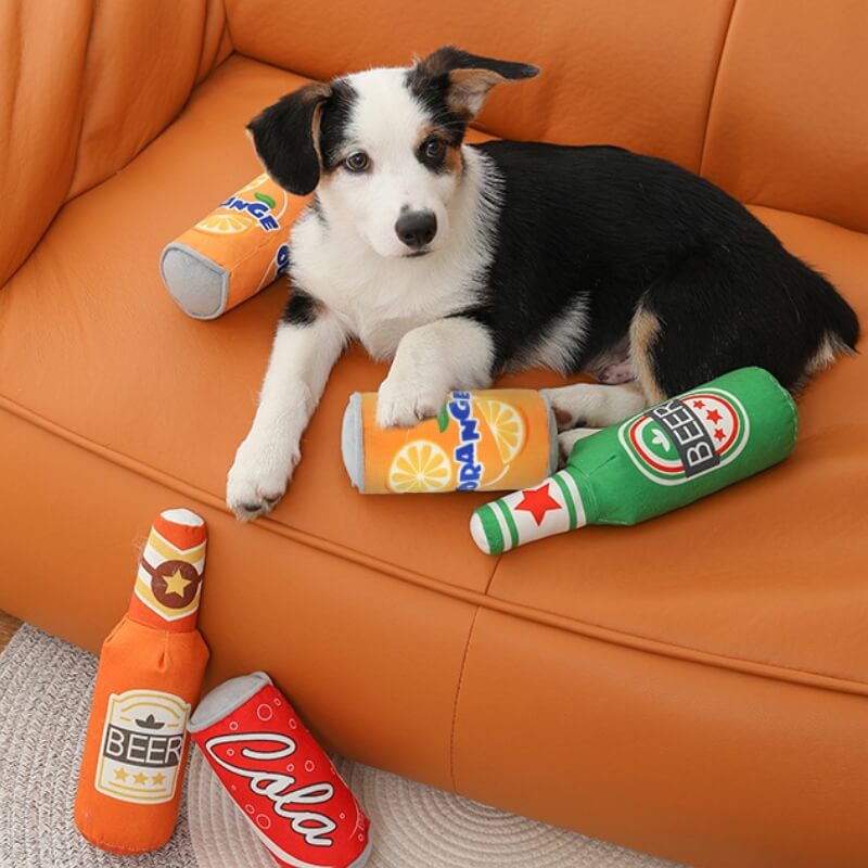 Funny Cute Plush Squeaky Dog Toys Beer and Drinks Chew Toys