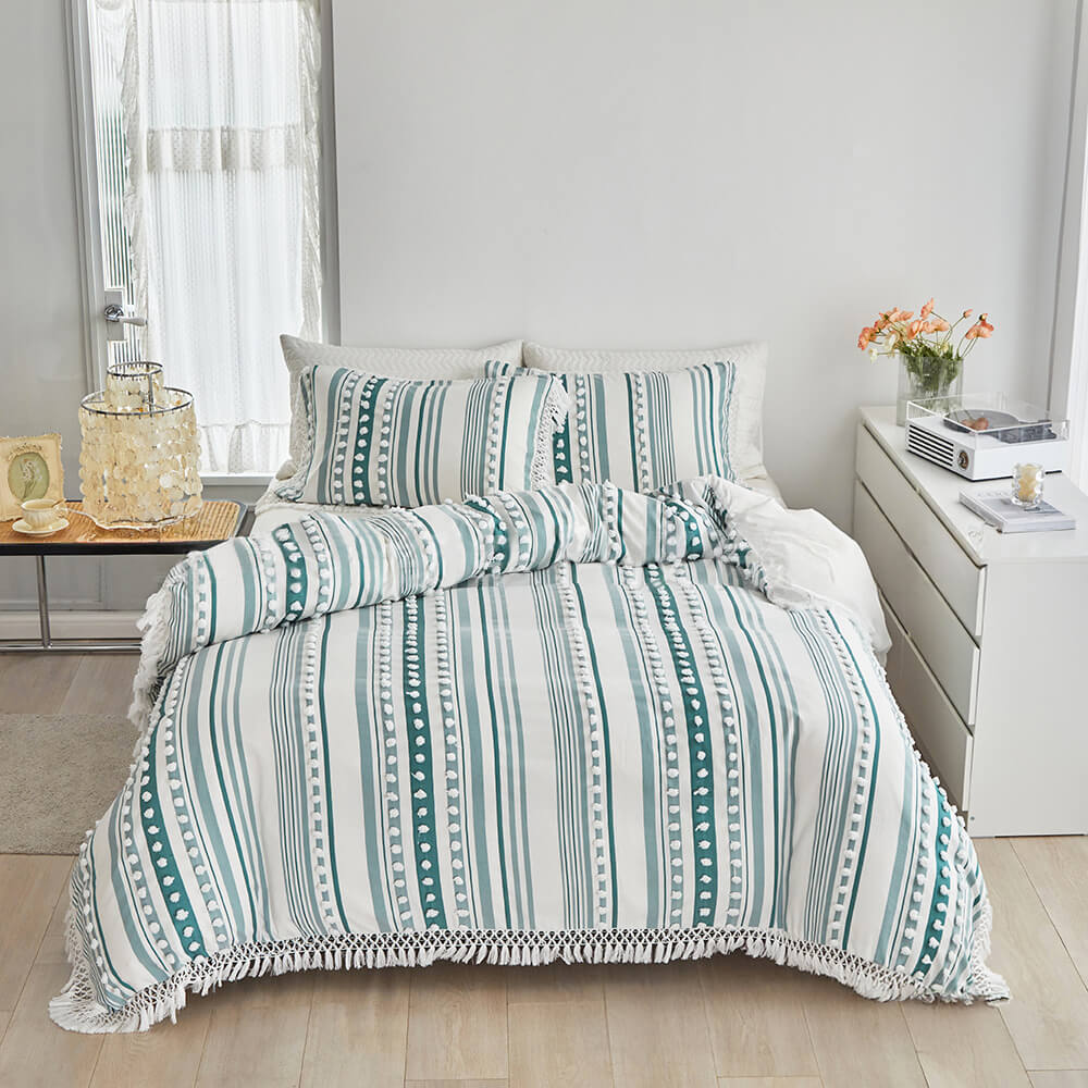 Chic Tassel and Pom-Pom Decorated Bed Sheet Set