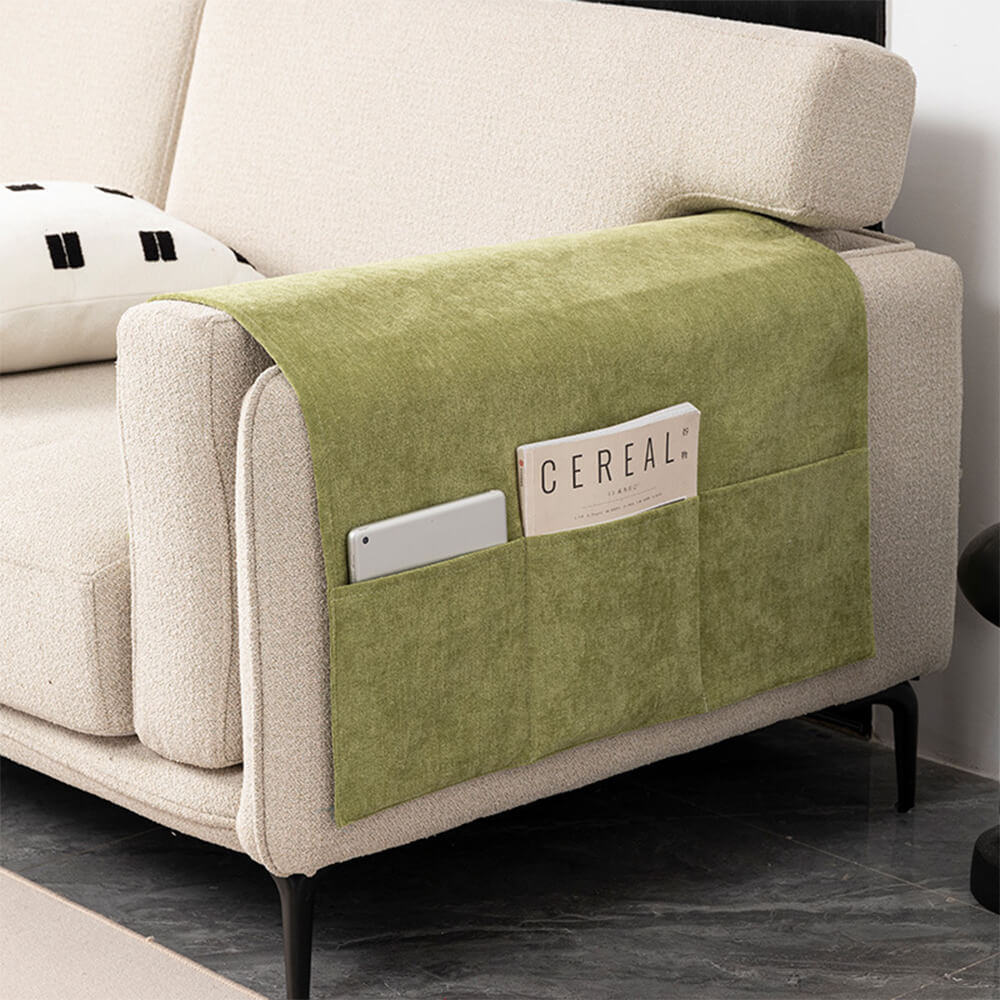 Chenille Anti-Scratch Sofa Armrest Cover Magazine Holder