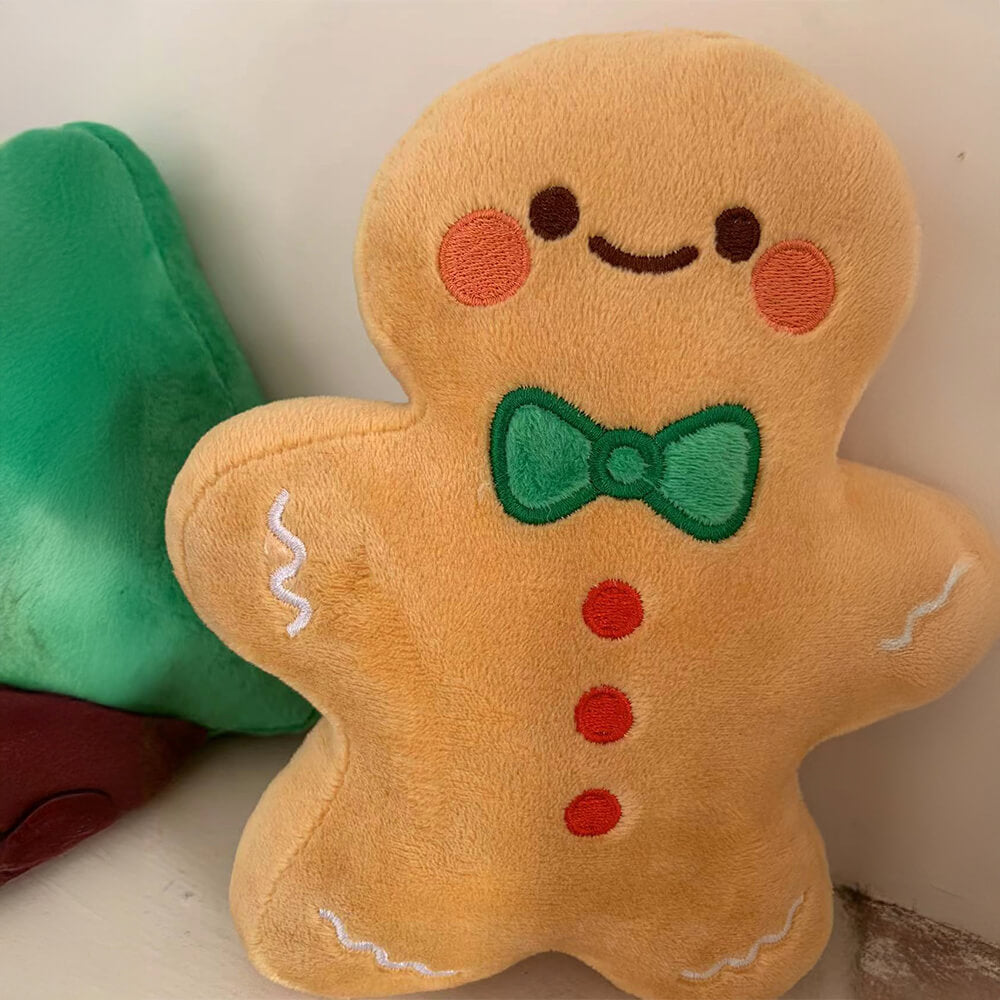 Christmas Gingerbread Man Doll Interactive Plush Dog Toy