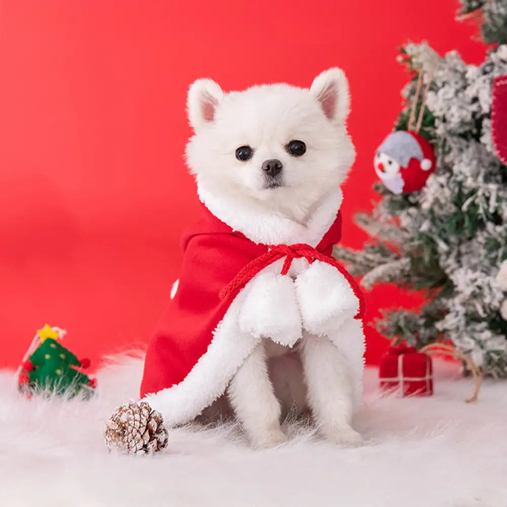 Christmas Santa Pet Cloak Warm Plush Dog Cape with Hat