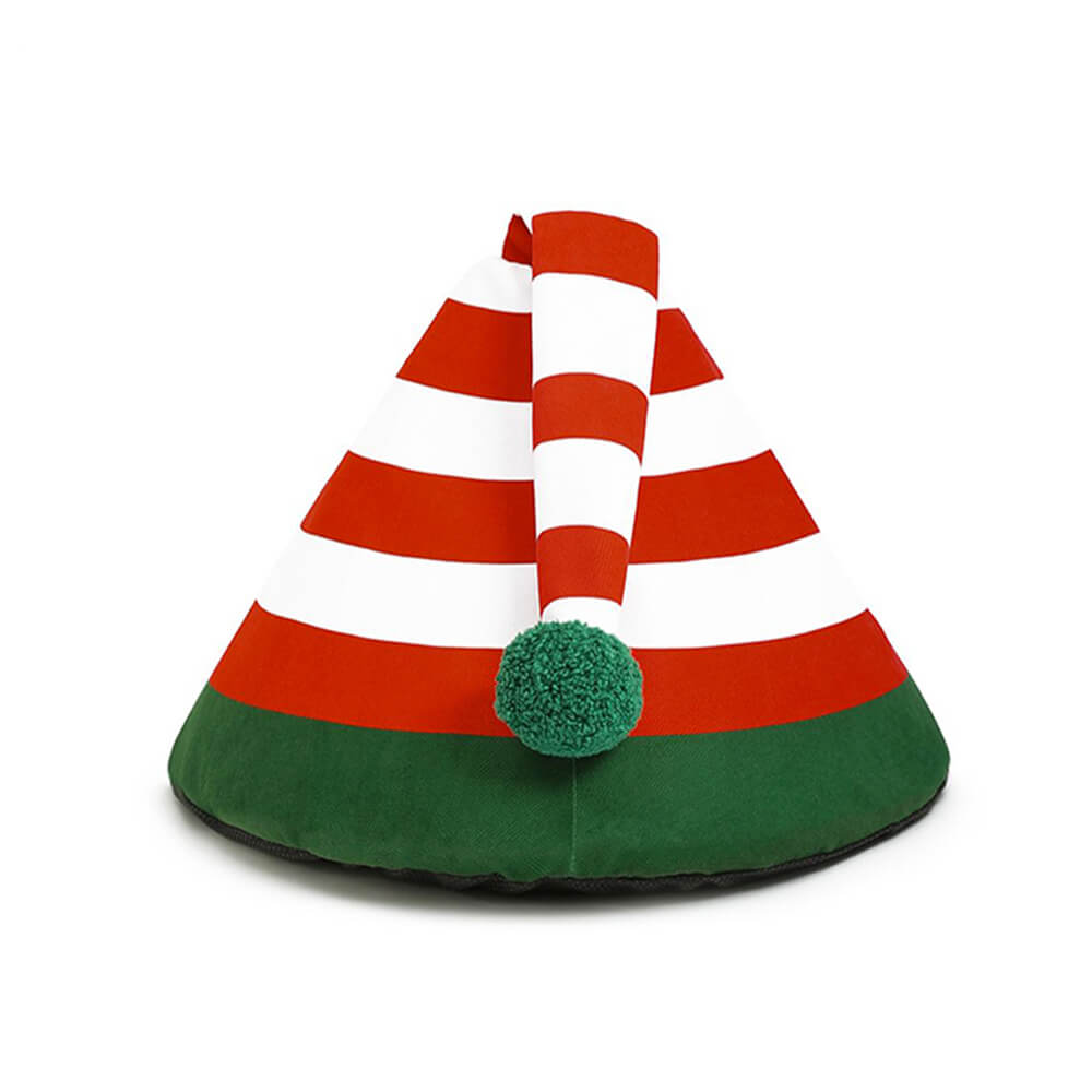 Classic Christmas Hat Warm Washable Semi-Enclosed Cat Cave Bed