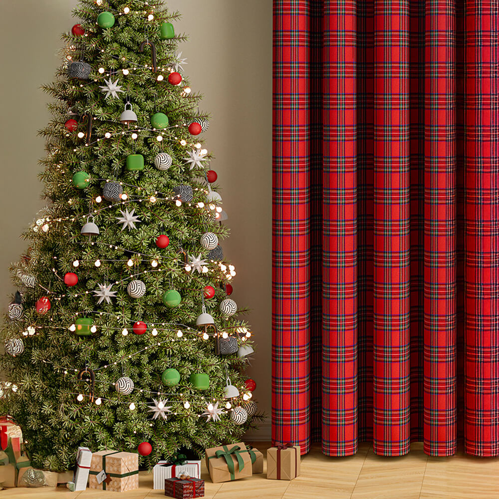 Classic Plaid Christmas Decorative Semi-Blackout Curtains